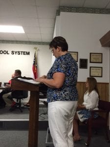 Susan Holloway reviews tentative Fiscal Year 2016 Budget with Board of Education