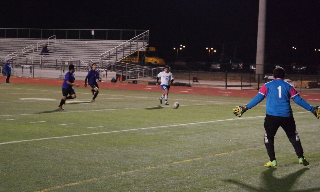 Rebel Brandon Carranza dribbles toward the goal last Friday against Gilmer. Carranza assisted in the lone Fannin goal in the game, as the Rebels and the Bobcats played to a 1-1 tie. The next day, he scored the first goal in a 5-1 victory over Armuchee. (Photo by: Kevin Hensley)