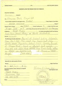 Copy of the redacted subpoena. Question how did they know what check number they were looking for? 