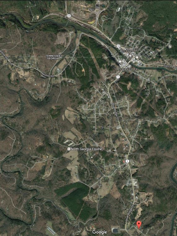 Satellite image of area for proposed McCaysville Truck Bypass route.