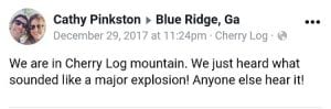 Blue Ridge, Cherry Log, Morganton, Fannin County, Gilmer County, Georgia, Rock Ridge, Chad Johnson, USGS, United States Geological Servey, Mystery Boom, Boom, Earthquake, Tannerite, Sonic Boom, Jackson County, Hall County, Habersham County, Madison County, Robbinsville, North Carolina, Gilmer Public Safety, Fannin County Emergency Management Agency