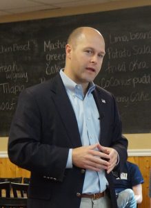After his speech, Hunter Hill paused to answer questions from citizens attending his breakfast meet and greet.
