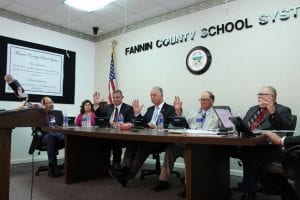 Fannin County, Blue Ridge, Georgia, Board of Education, Fannin County Sheriff's Office, Dane Kirby, Superintendent, Dr. Michael Gwatney, Possession of Weapons by Employees, GAMB, Policy, Firearms, School, Terry Bramlett, Benny Long, Laurens County, Brent Warberg, Kyle Raque, Michele Bradley, Sheila Gooch, Jack Taylor