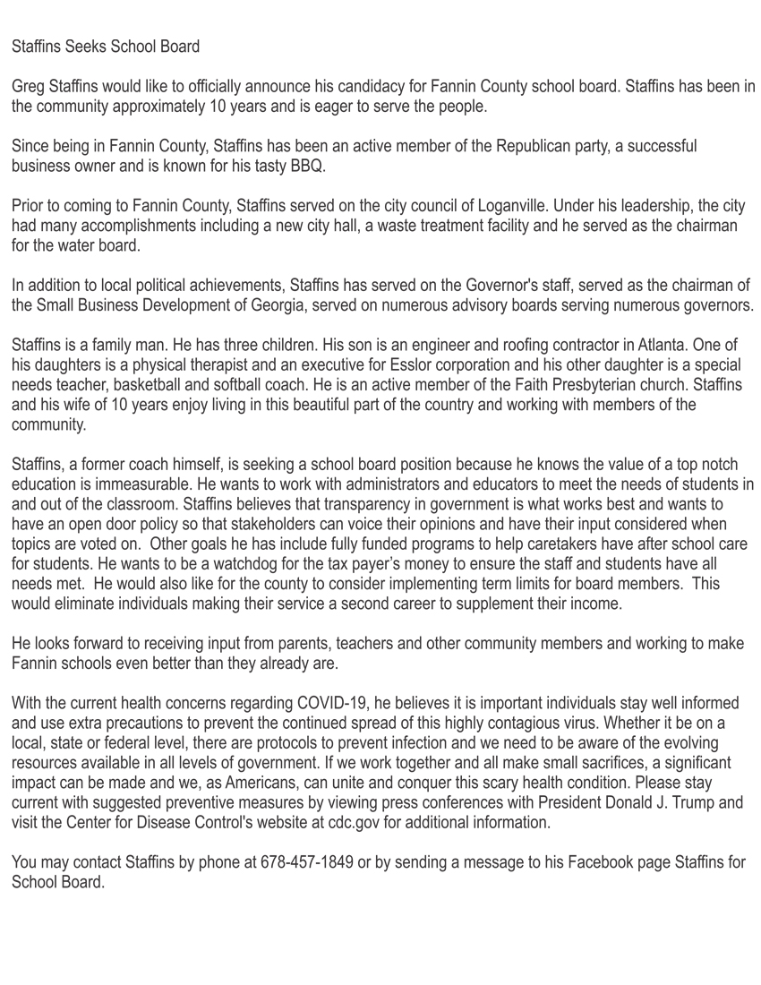 Staffins press release