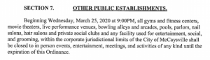 McCaysville, Fannin County, Georgia, Public Health Emergency, Ordinance, Closings, Business