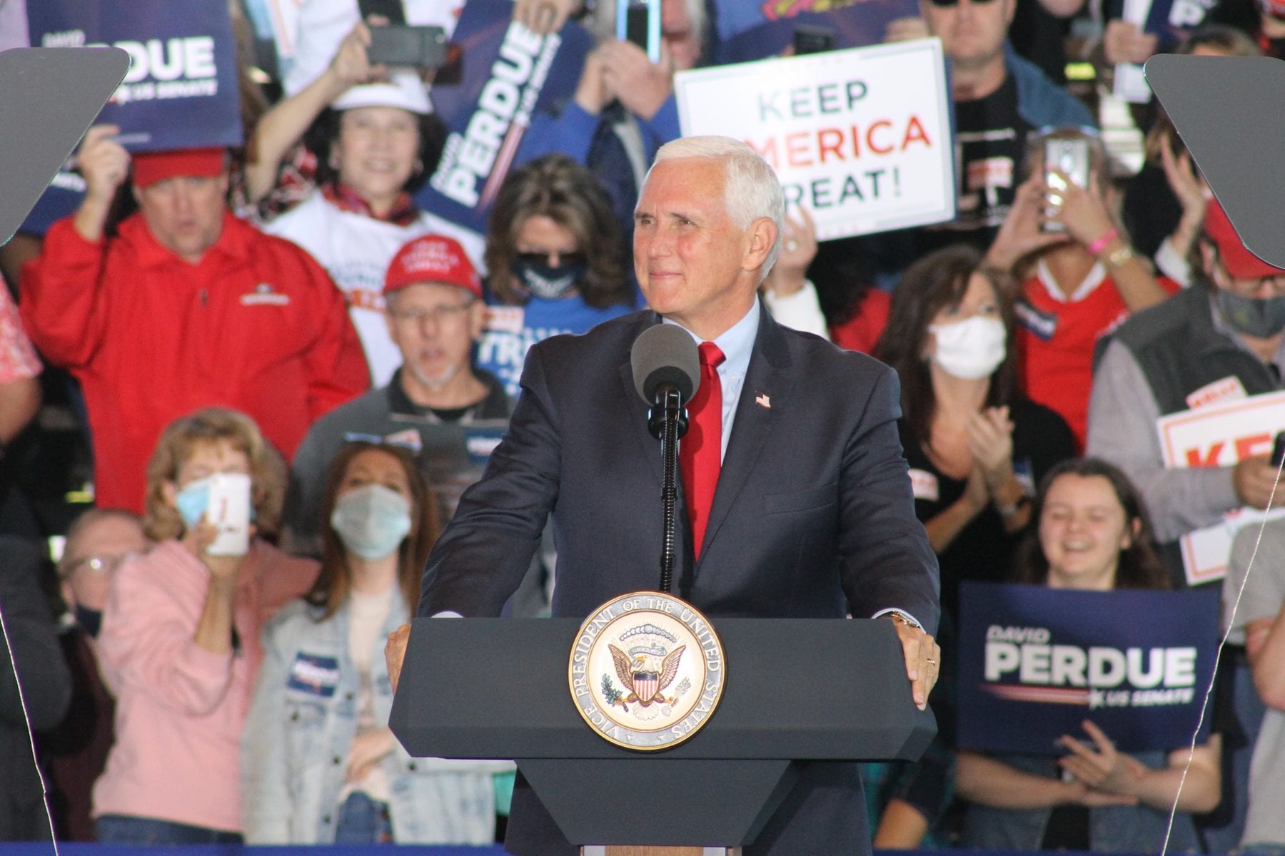 VP Mike Pence looks out at Georgia crowd in Gainesville.